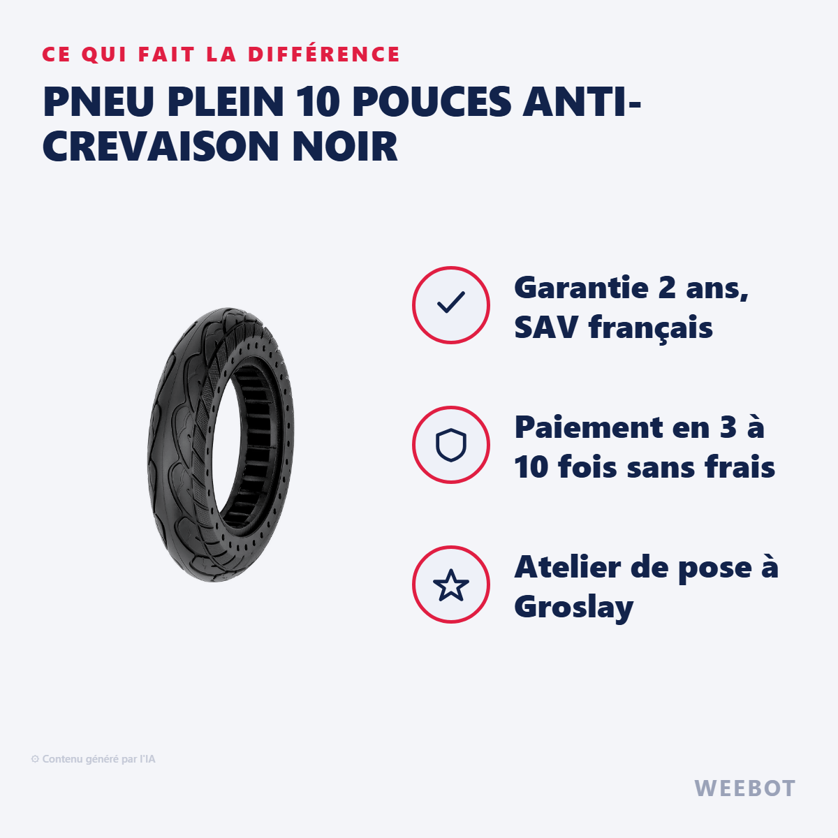 Pneu Plein 10 Pouces Anti-Crevaison Noir : les points forts