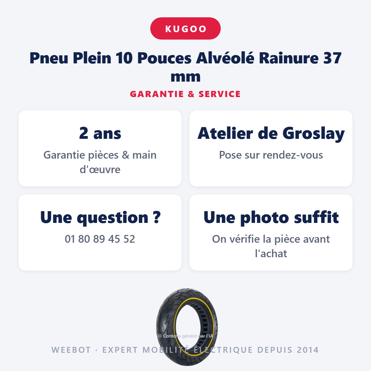 Pneu Plein 10 Pouces Alvéolé Rainure 37 mm : garantie 2 ans et service après-vente