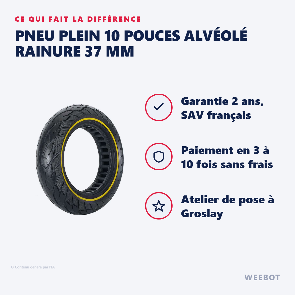 Pneu Plein 10 Pouces Alvéolé Rainure 37 mm : les points forts