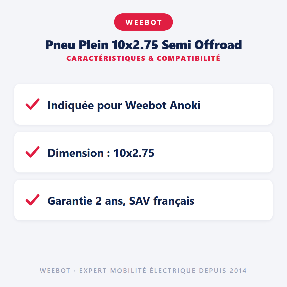 Pneu Plein 10x2.75 Semi Offroad pour Trottinette Électrique Weebot Anoki - Weebot
