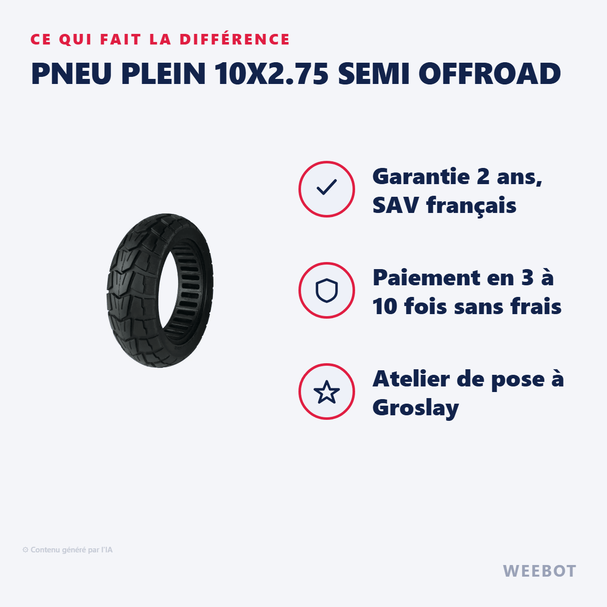 Pneu Plein 10x2.75 Semi Offroad pour Trottinette Électrique Weebot Anoki - Weebot