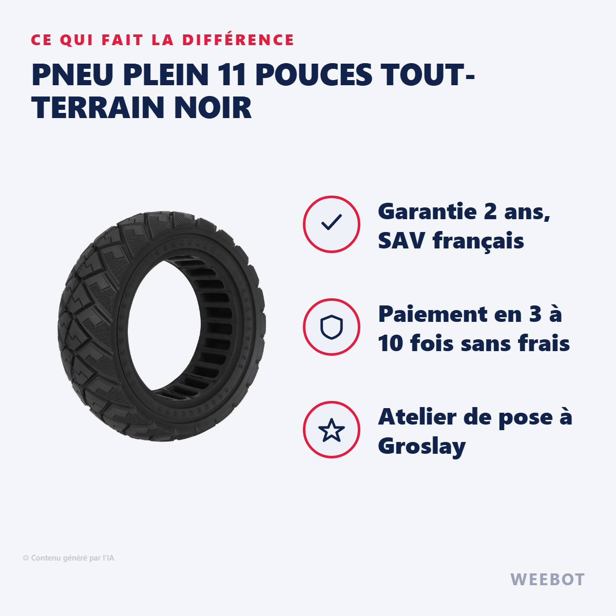Pneu Plein 11 Pouces Tout-Terrain Noir : les points forts