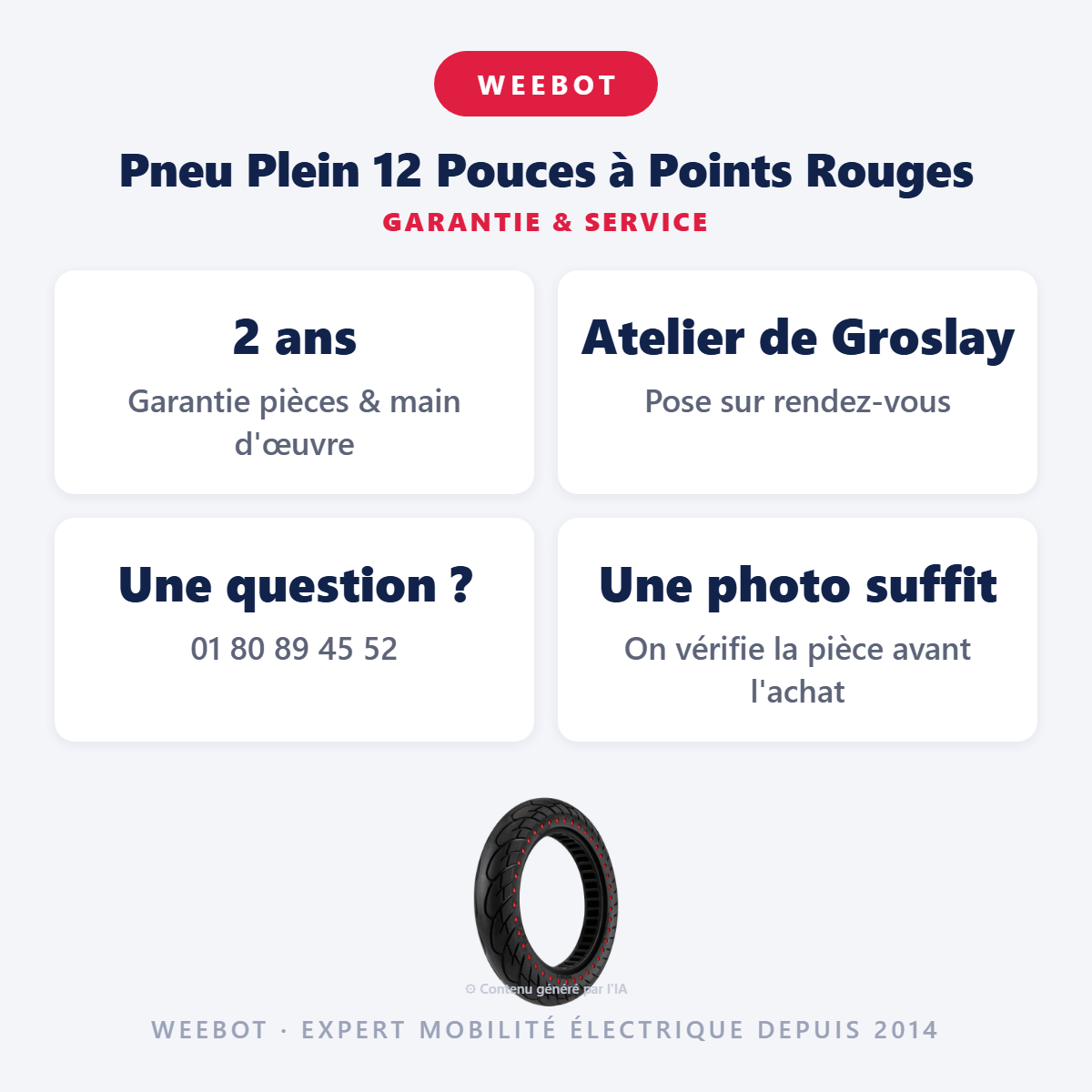 Pneu Plein 12 Pouces à Points Rouges : garantie 2 ans et service après-vente