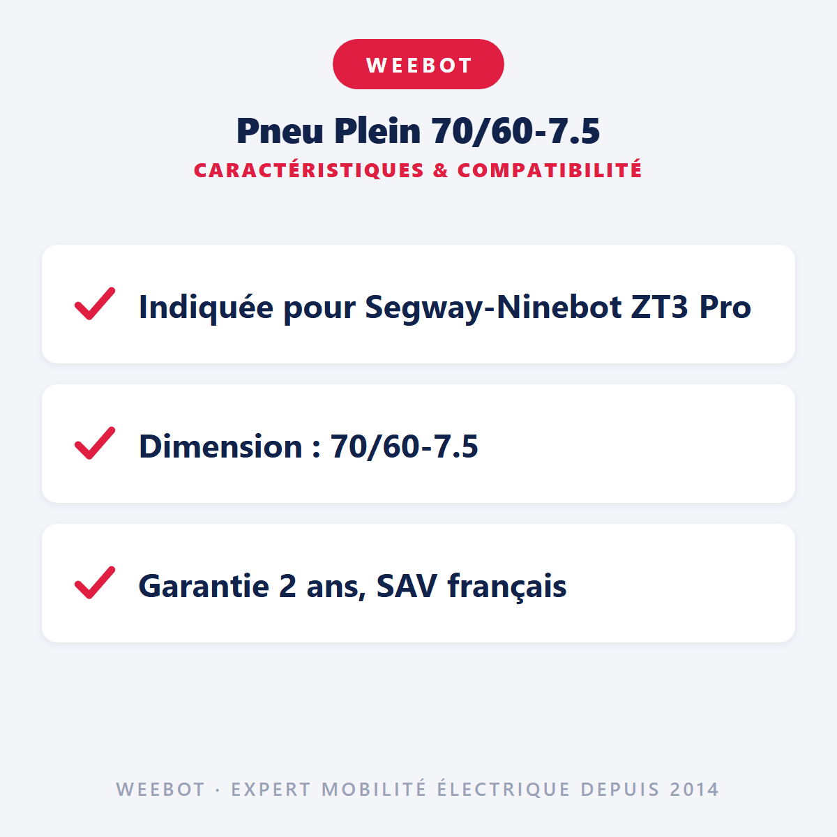 Pneu Plein 70/60-7.5 pour Trottinette Électrique Ninebot ZT3 Pro Segway - Weebot