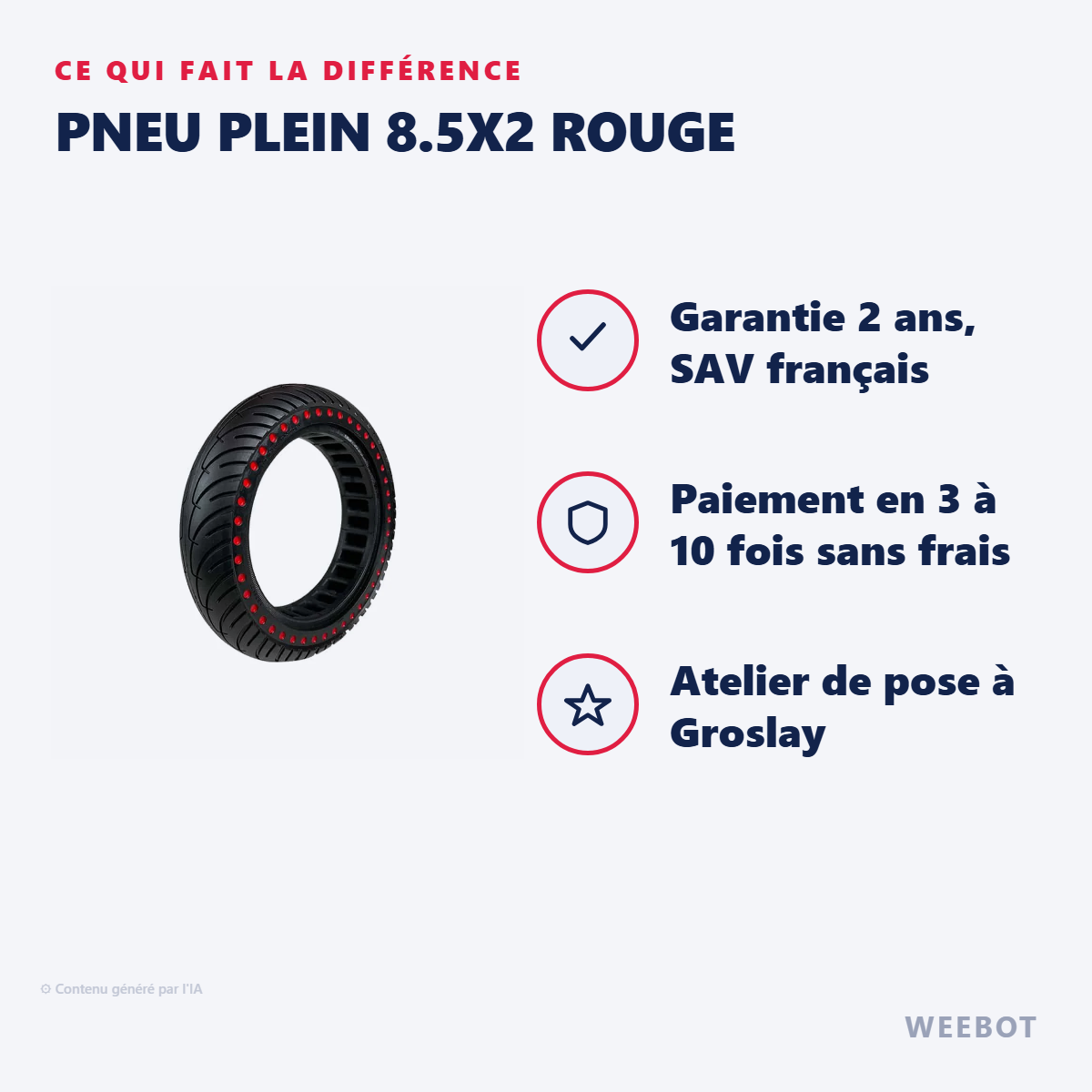 Pneu Plein 8.5x2 Rouge : les points forts