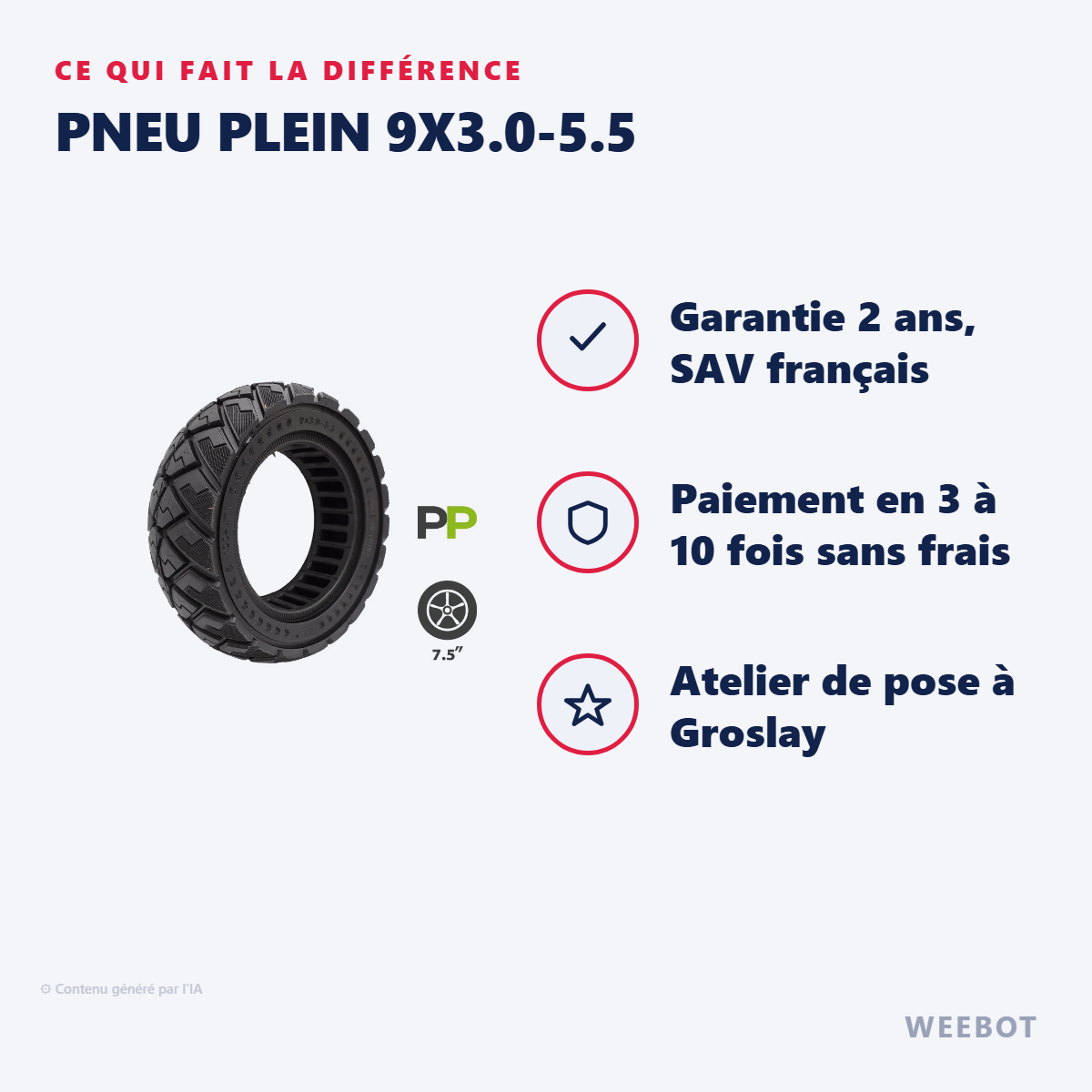 Pneu Plein 9x3.0-5.5 : les points forts