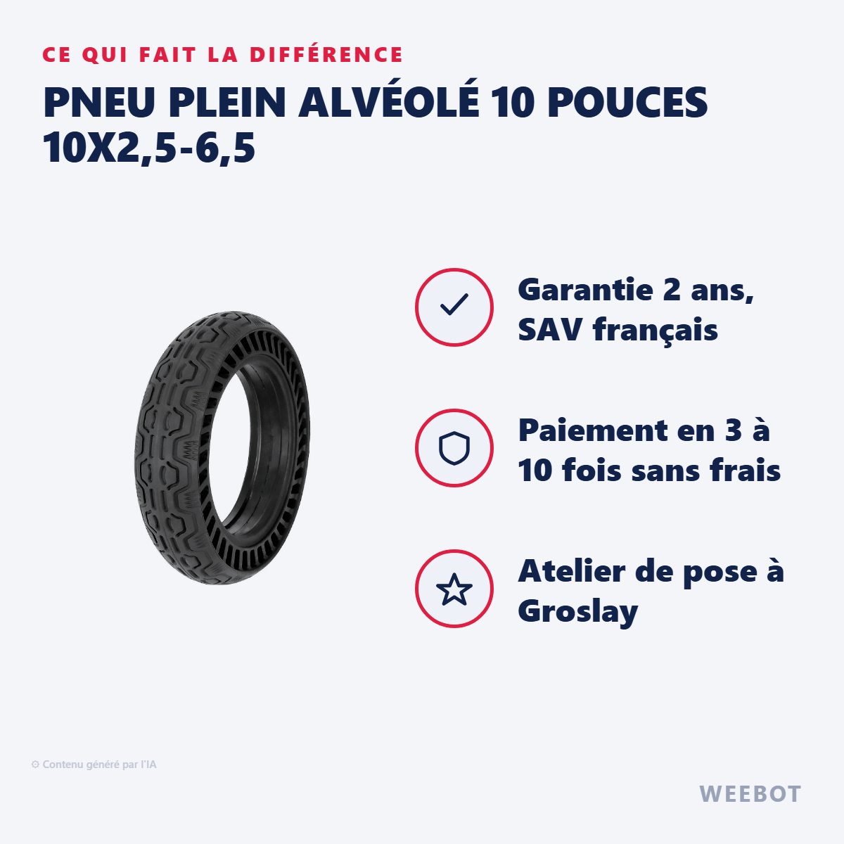 Pneu Plein Alvéolé 10 Pouces 10x2,5-6,5 : les points forts