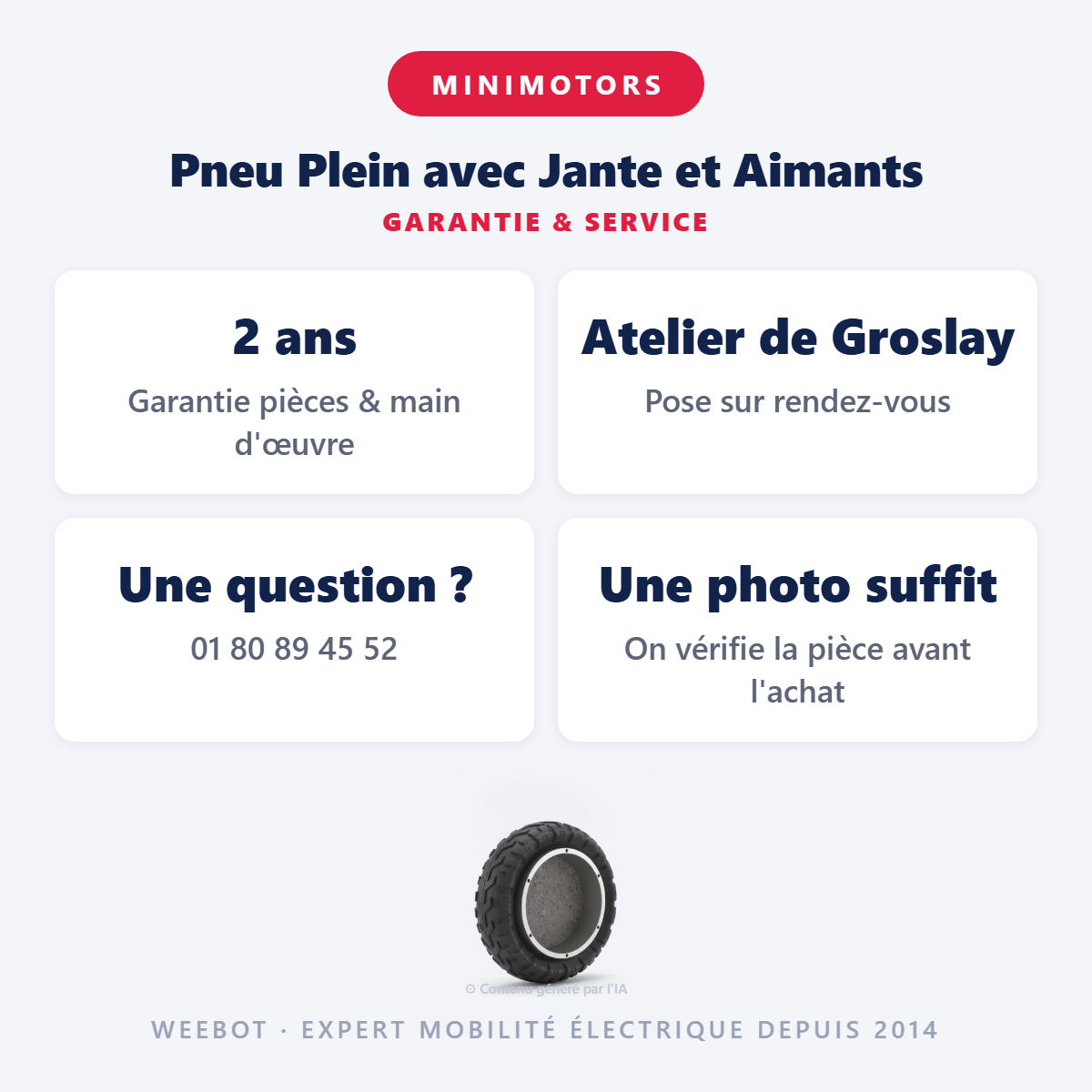 Pneu Plein avec Jante et Aimants : garantie 2 ans et service après-vente