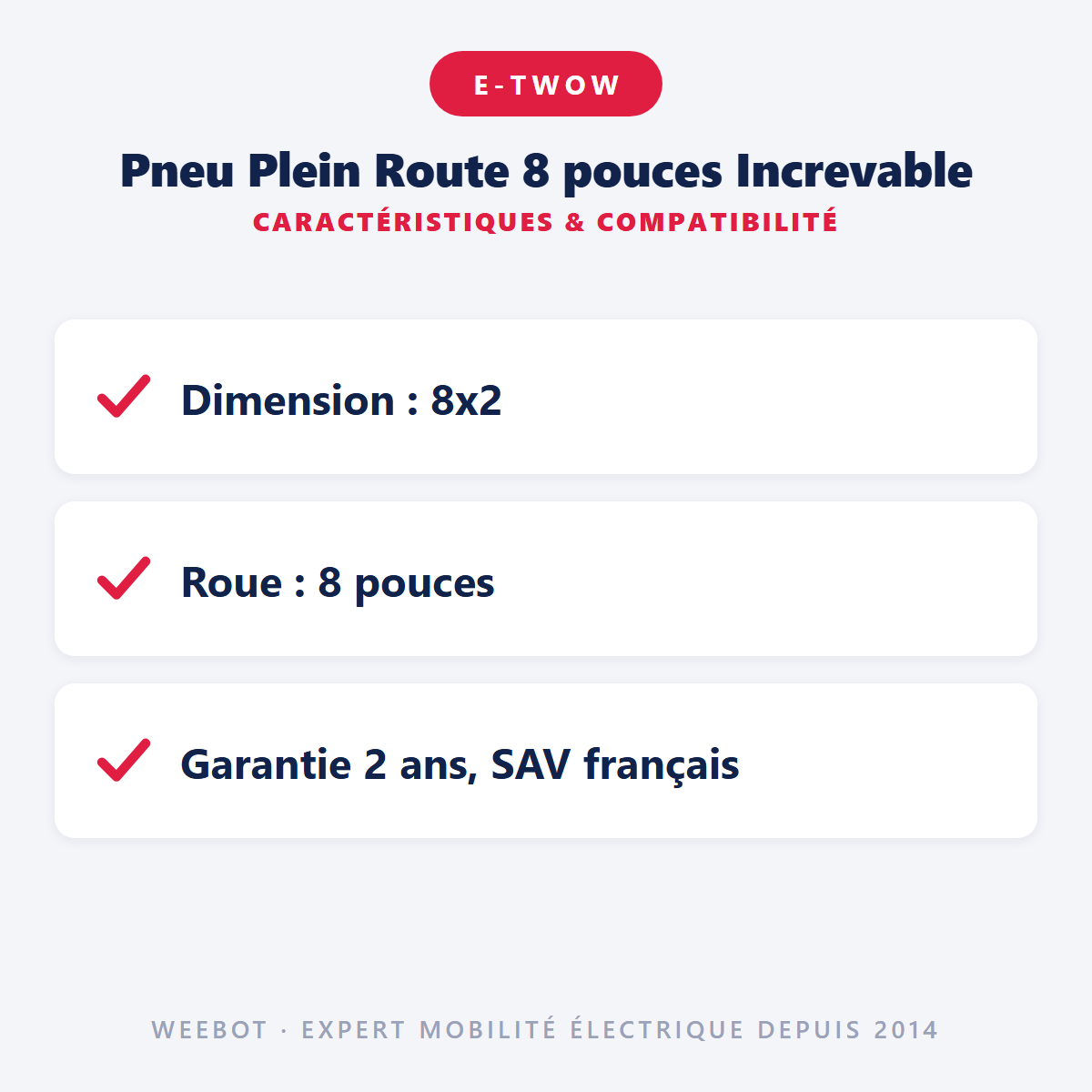 Pneu Plein Route 8 pouces Increvable : caractéristiques et compatibilité