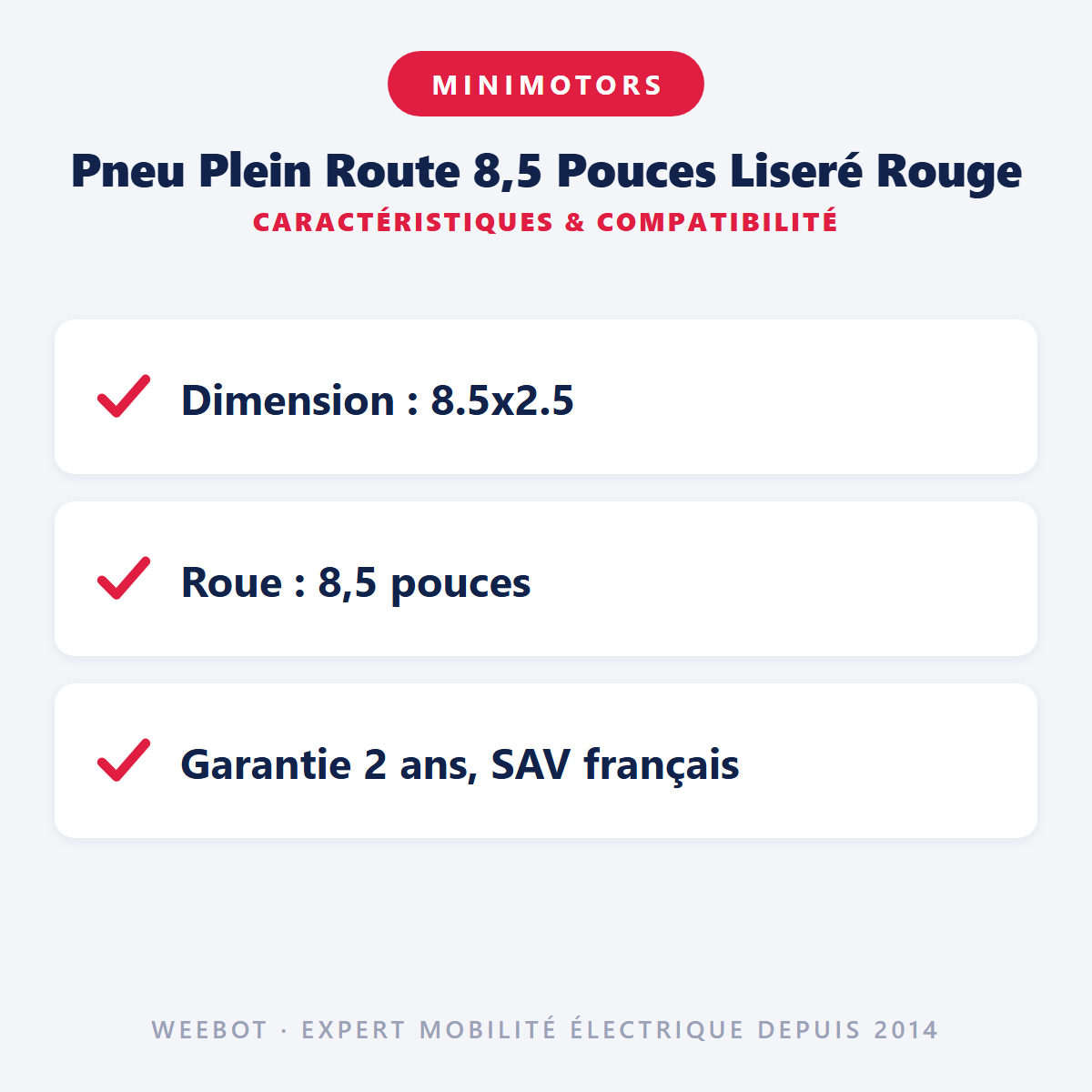 Pneu Plein Route 8,5 Pouces Liseré Rouge : caractéristiques et compatibilité