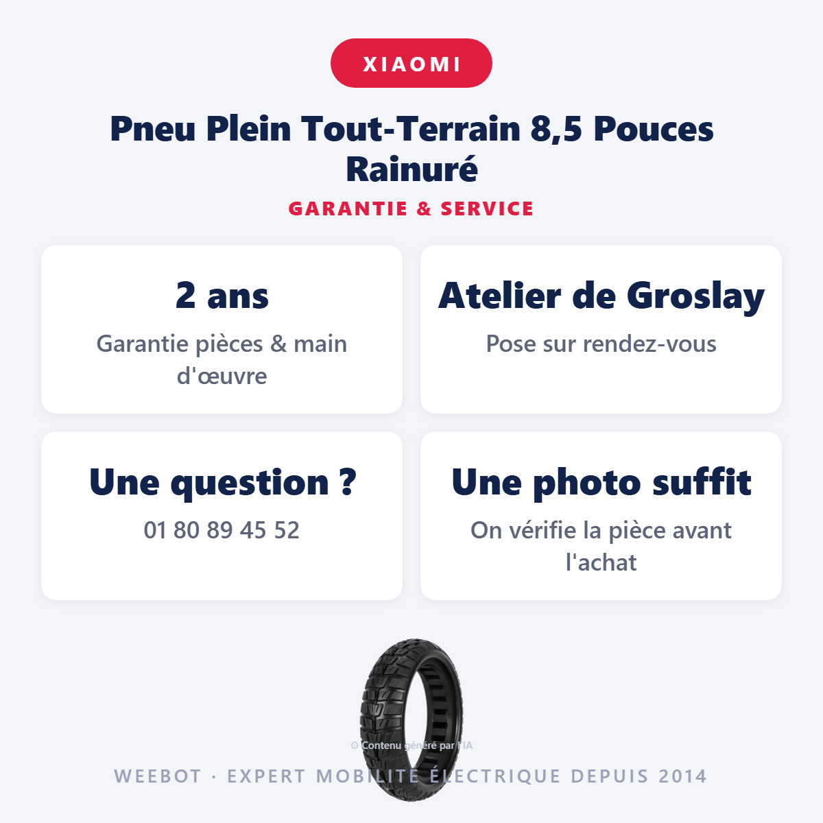 Pneu Plein Tout-Terrain 8,5 Pouces Rainuré : garantie 2 ans et service après-vente