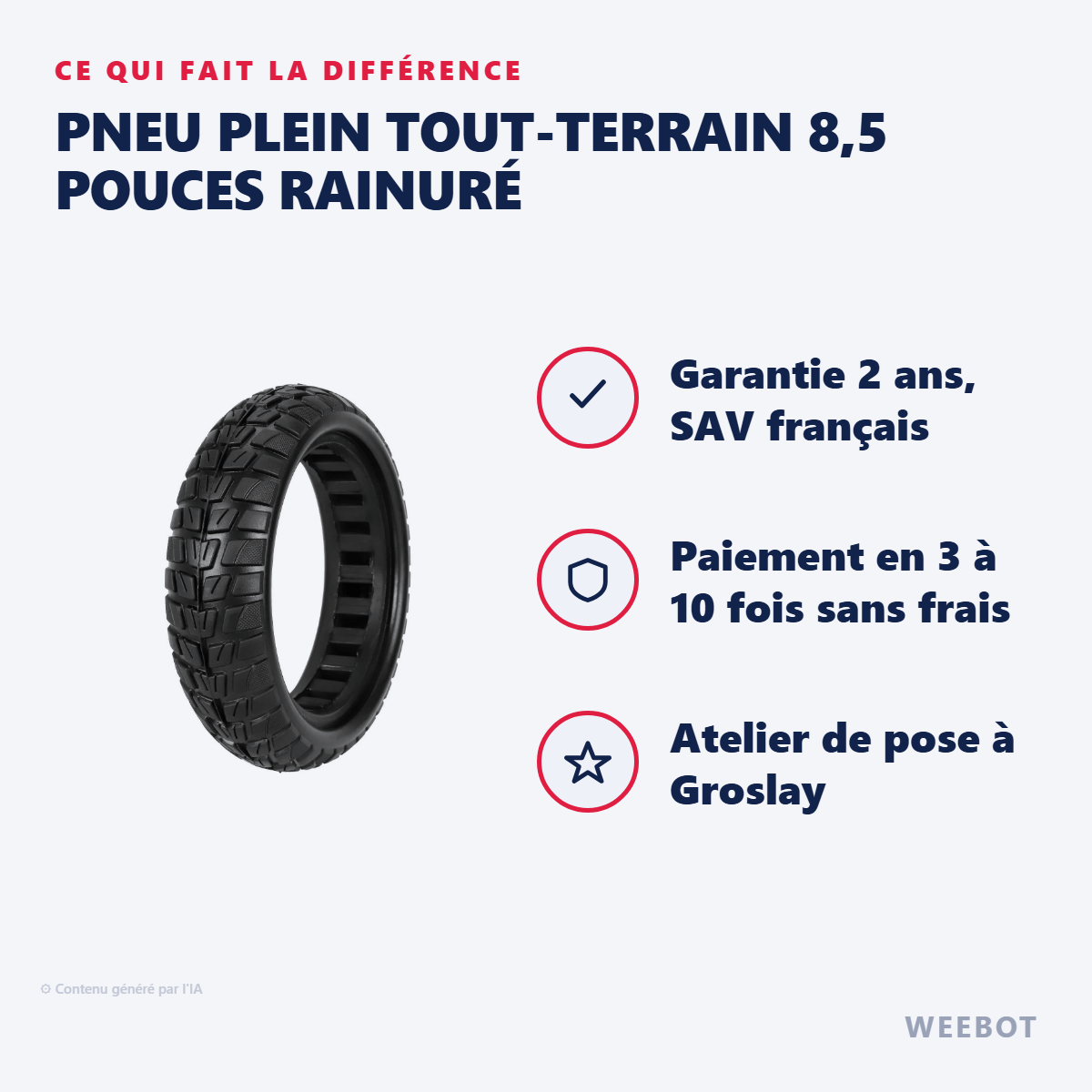Pneu Plein Tout-Terrain 8,5 Pouces Rainuré : les points forts