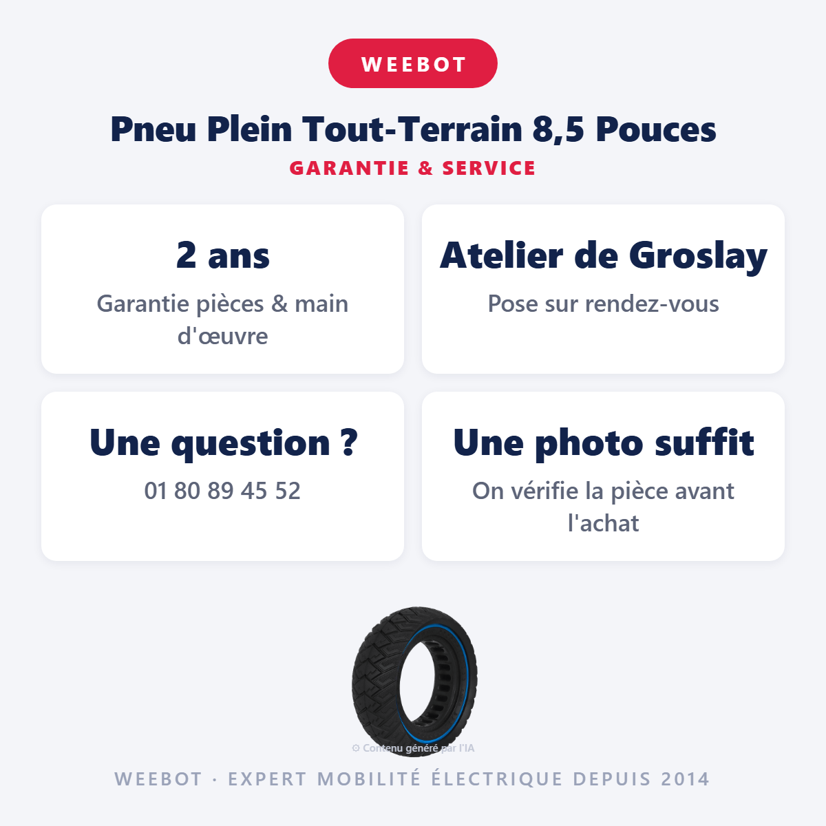 Pneu Plein Tout-Terrain 8,5 Pouces : garantie 2 ans et service après-vente