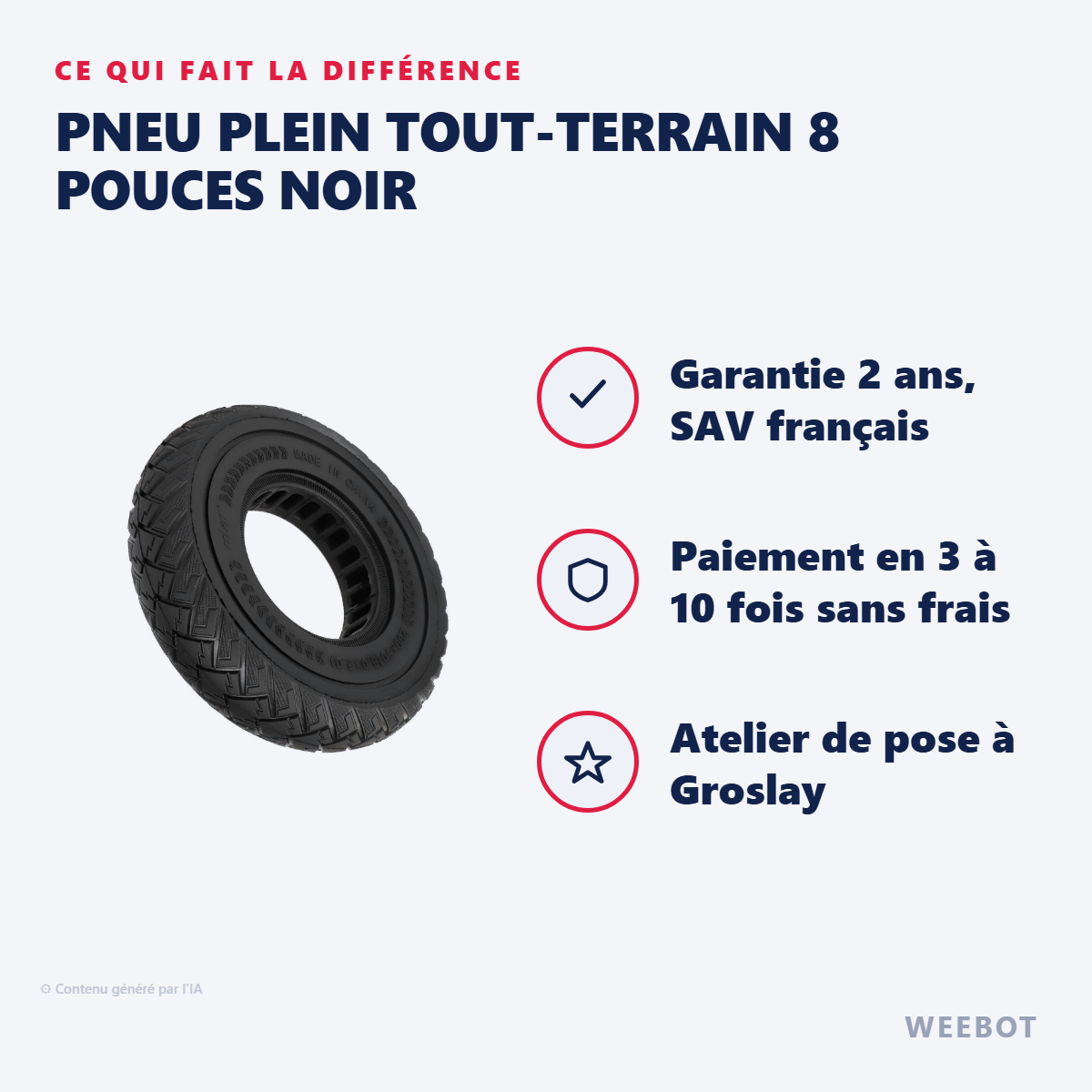 Pneu Plein Tout-Terrain 8 Pouces Noir : les points forts