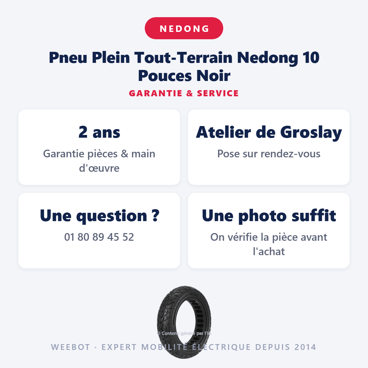Pneu Plein Tout-Terrain Nedong 10 Pouces Noir : garantie 2 ans et service après-vente