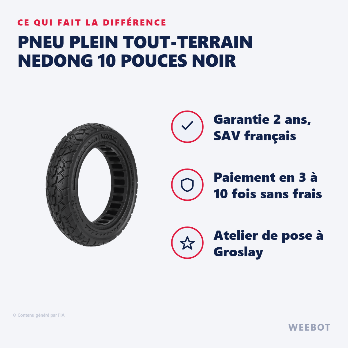 Pneu Plein Tout-Terrain Nedong 10 Pouces Noir : les points forts