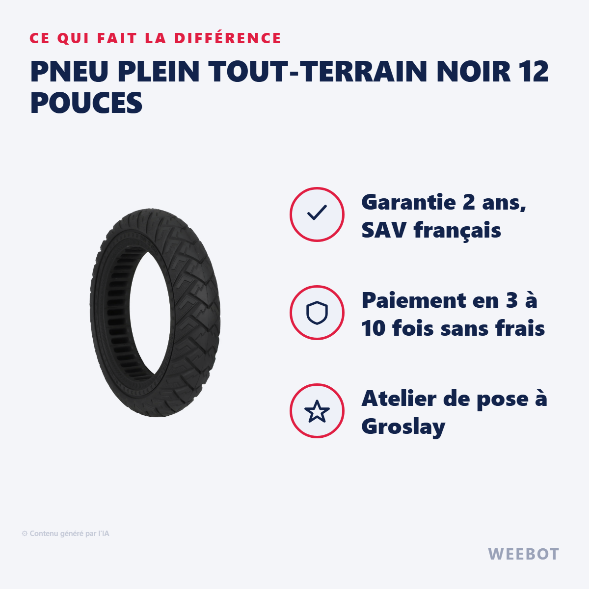 Pneu Plein Tout-Terrain Noir 12 Pouces : les points forts
