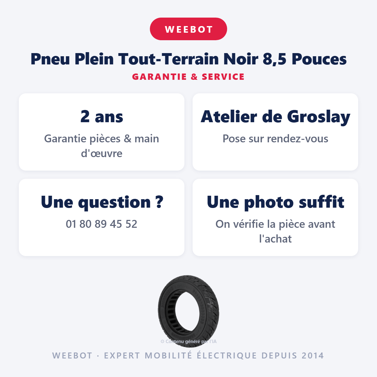 Pneu Plein Tout-Terrain Noir 8,5 Pouces : garantie 2 ans et service après-vente