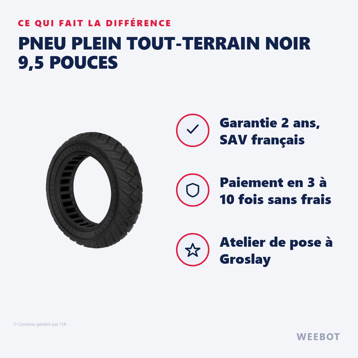 Pneu Plein Tout-Terrain Noir 9,5 Pouces : les points forts