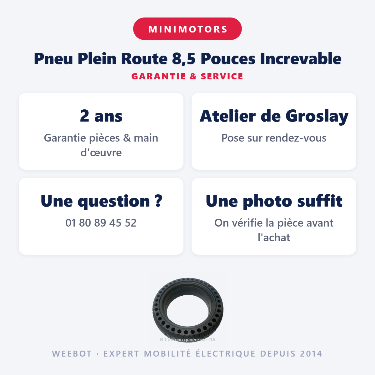 Pneu Plein Route 8,5 Pouces Increvable : garantie 2 ans et service après-vente