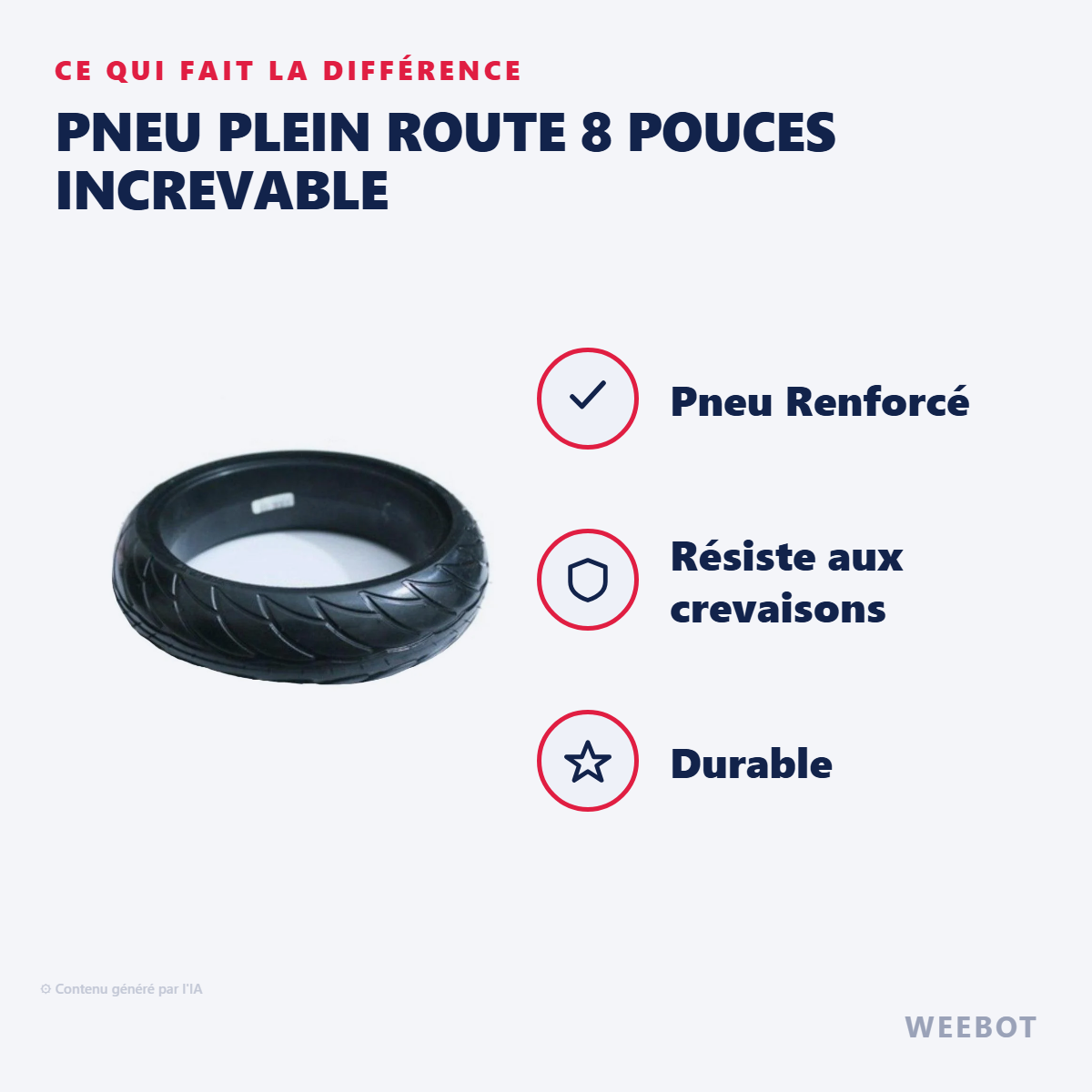 Pneu Plein Route 8 pouces Increvable : les points forts