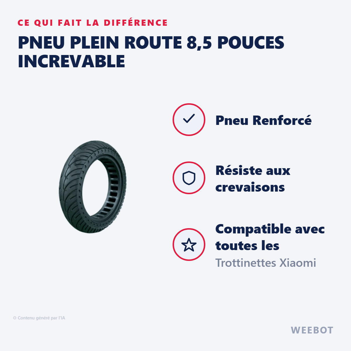 Pneu Plein Route 8,5 Pouces Increvable : les points forts