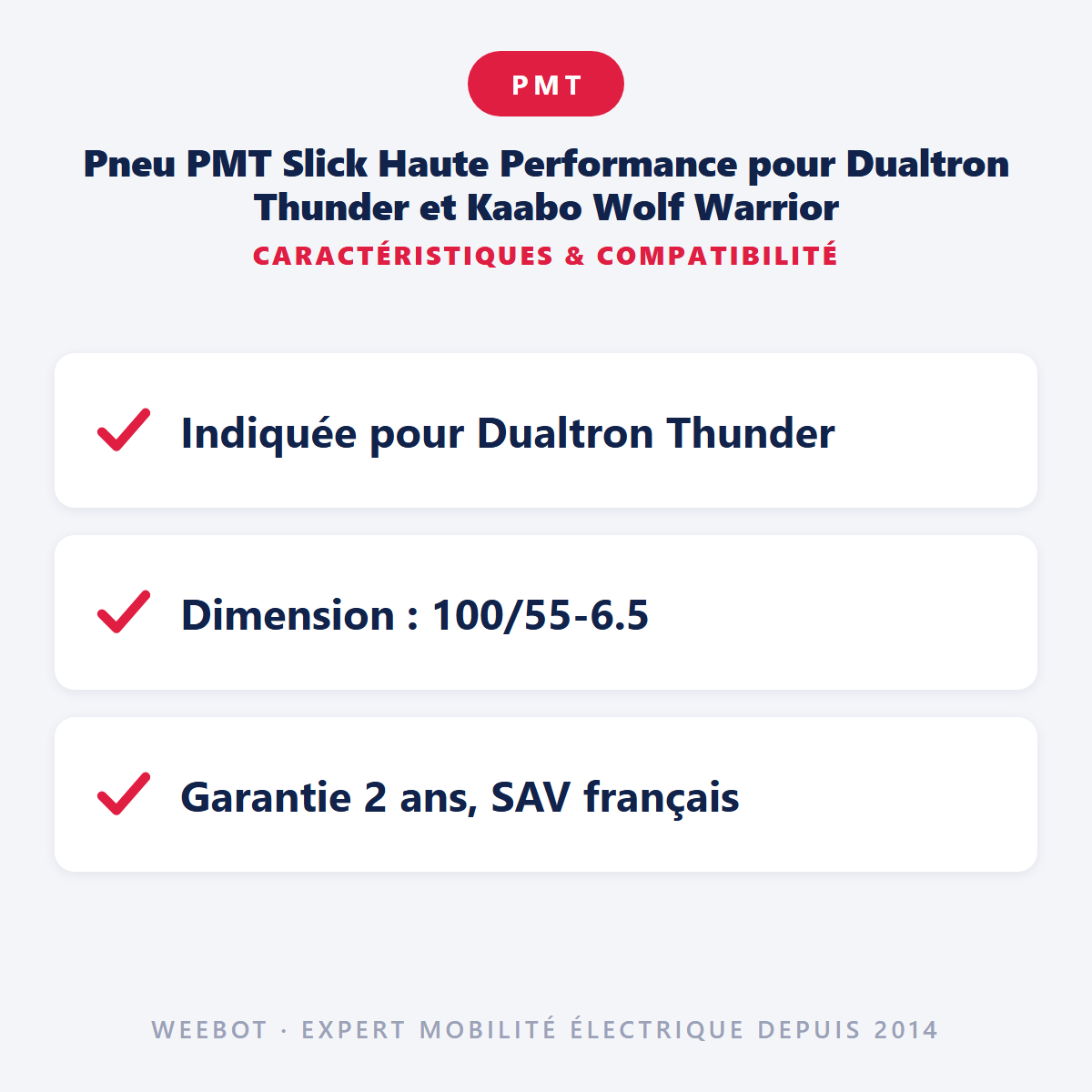 Pneu PMT Slick Haute Performance pour Dualtron Thunder et Kaabo Wolf Warrior : caractéristiques et compatibilité