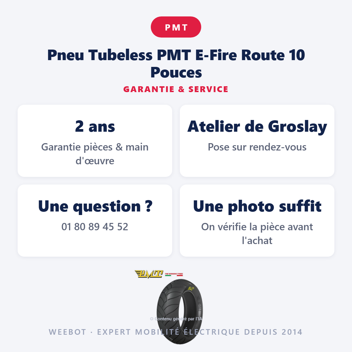 Pneu Tubeless PMT E-Fire Route 10 Pouces : garantie 2 ans et service après-vente