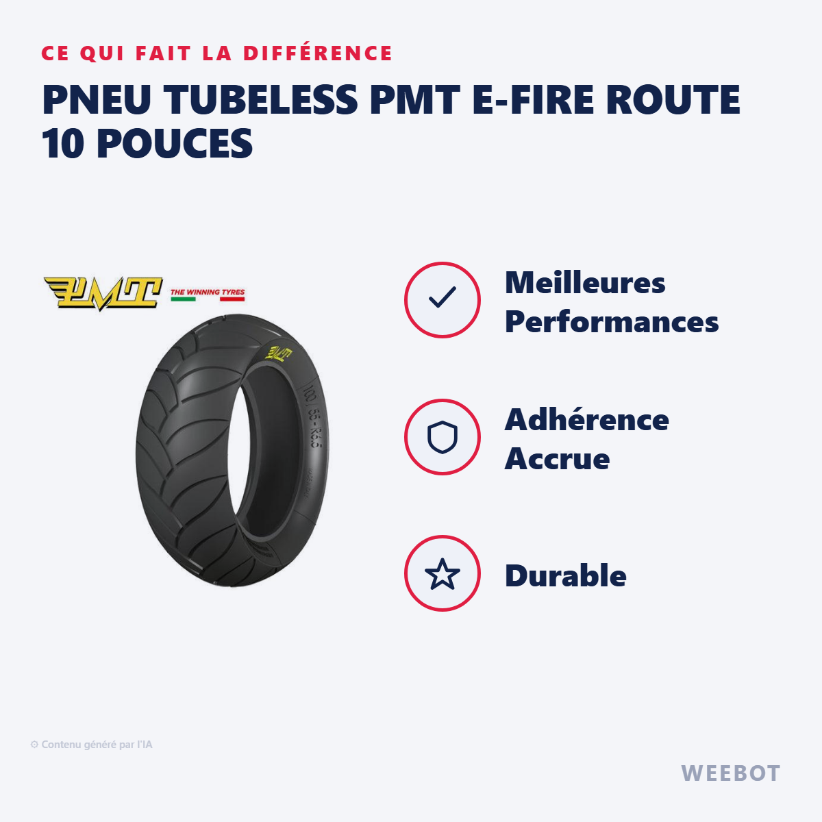 Pneu Tubeless PMT E-Fire Route 10 Pouces : les points forts