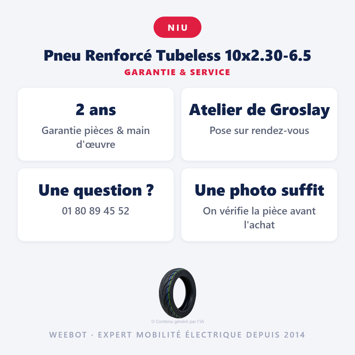 Pneu Renforcé Tubeless 10x2.30-6.5 : garantie 2 ans et service après-vente