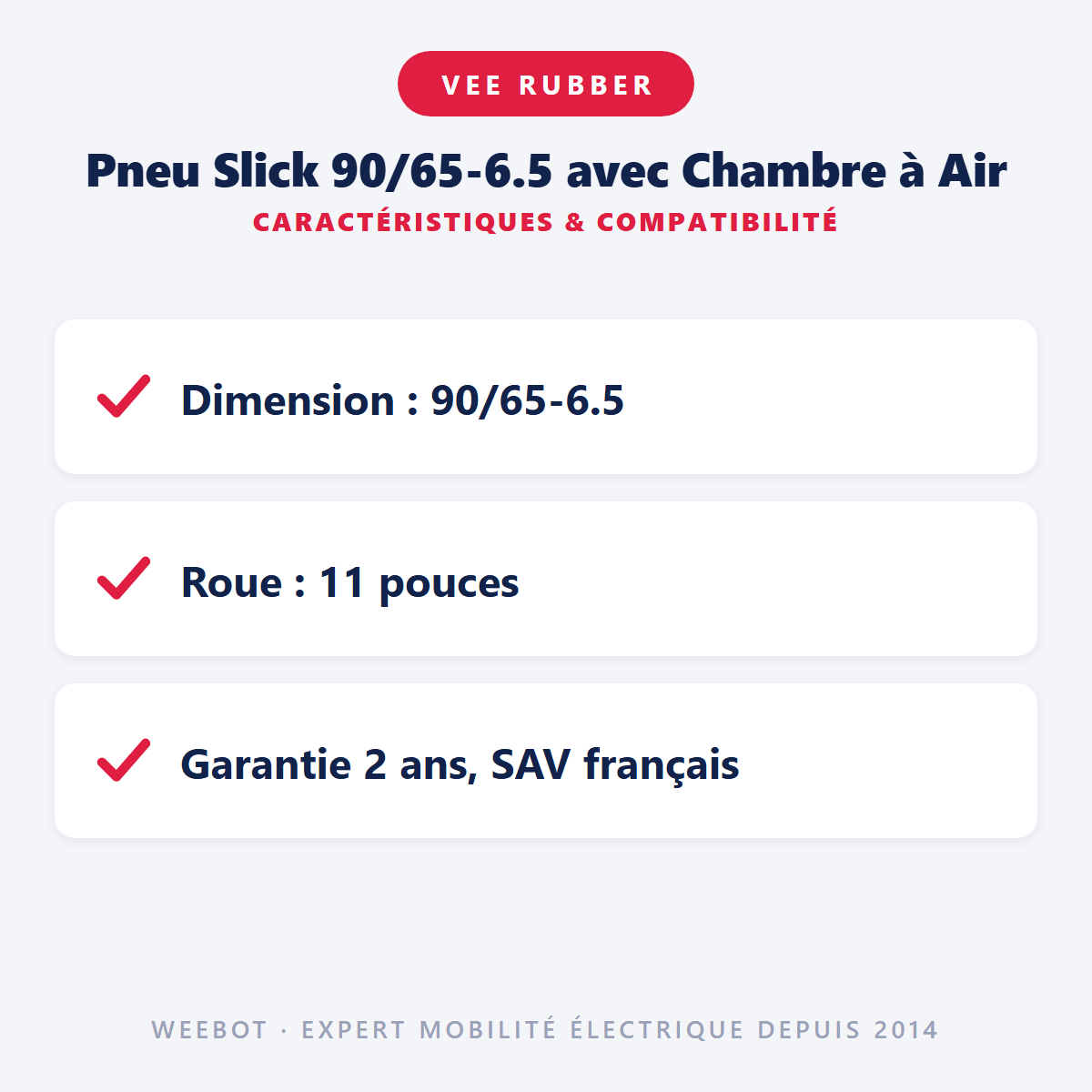 Pneu Slick 90/65-6.5 avec Chambre à Air pour Trottinette Électrique - Weebot