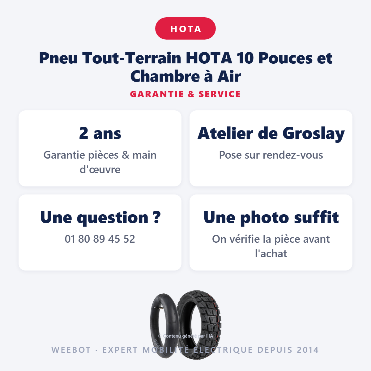 Pneu Tout-Terrain HOTA 10 Pouces et Chambre à Air : garantie 2 ans et service après-vente
