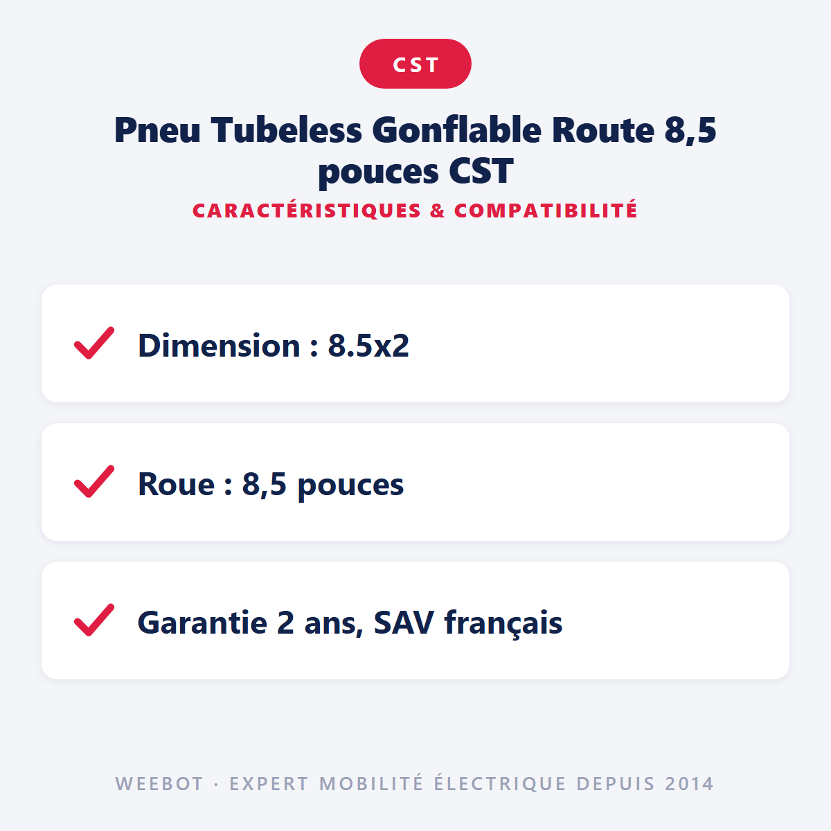 Pneu Tubeless Gonflable Route 8,5 pouces CST : caractéristiques et compatibilité
