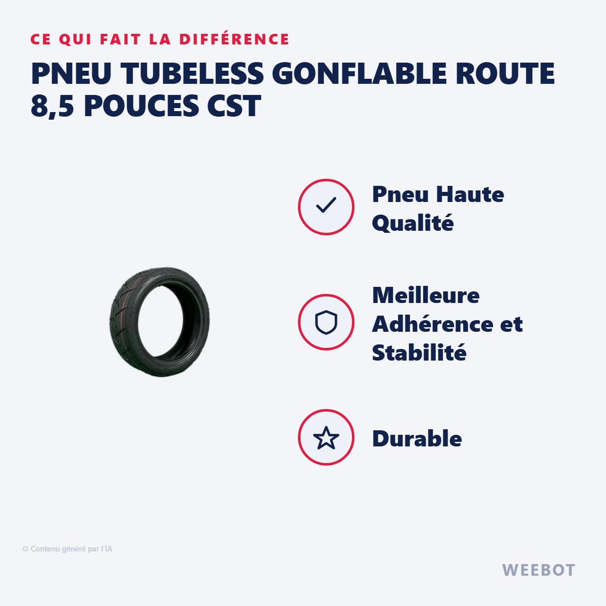 Pneu Tubeless Gonflable Route 8,5 pouces CST : les points forts