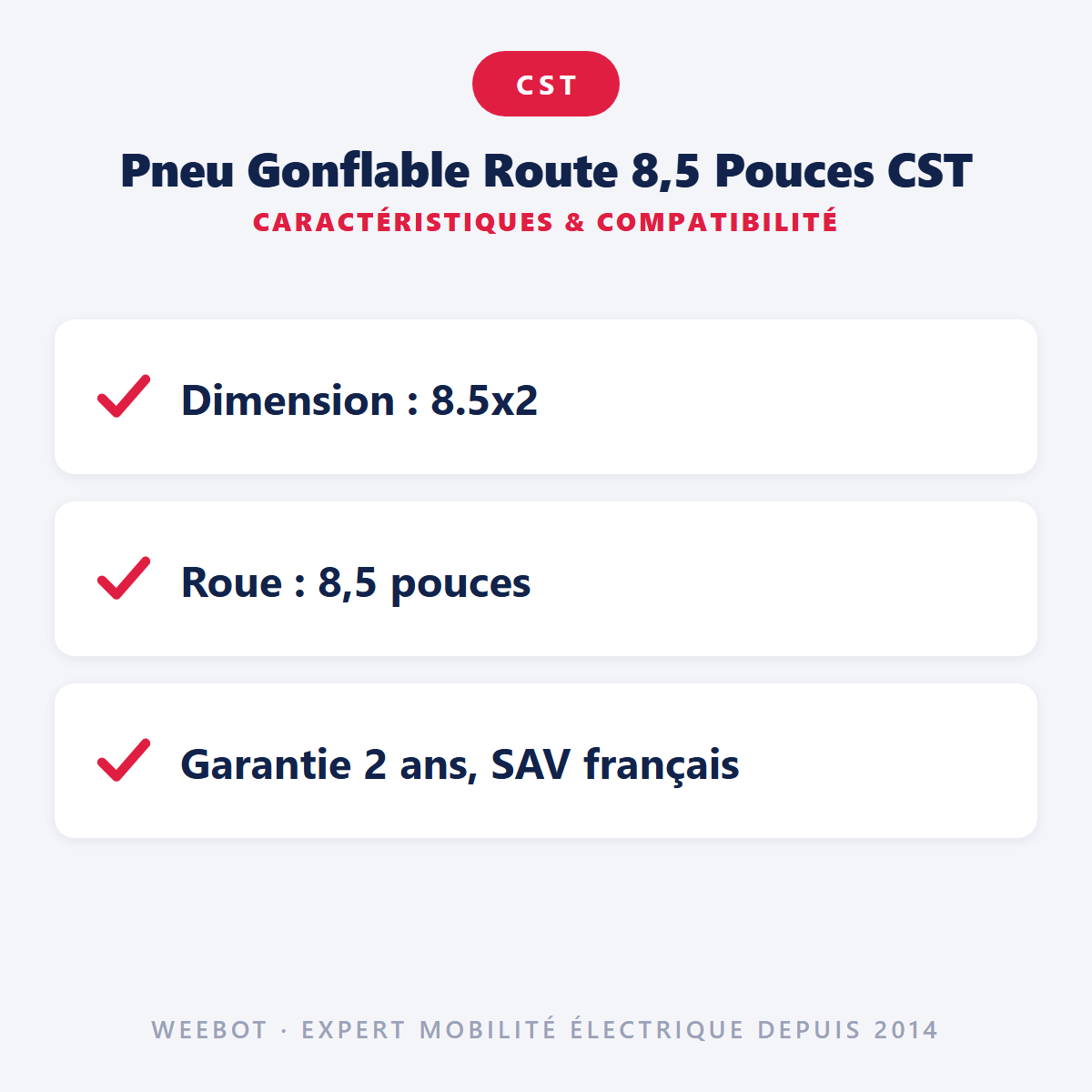 Pneu Gonflable Route 8,5 Pouces CST : caractéristiques et compatibilité