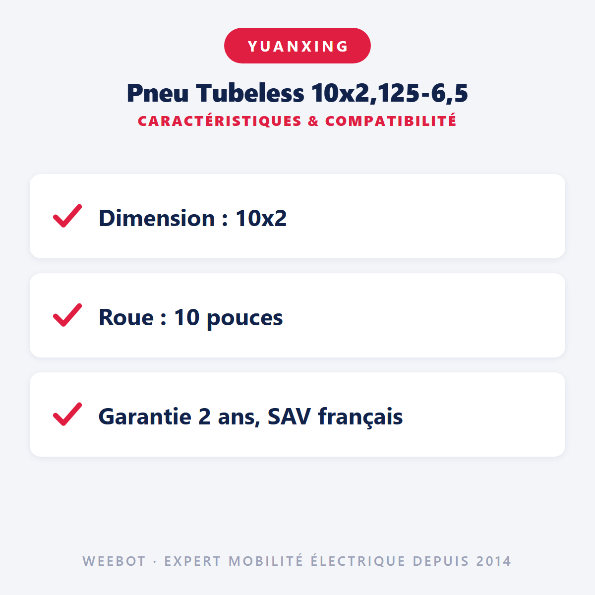 Pneu Tubeless 10x2,125-6,5 : caractéristiques et compatibilité