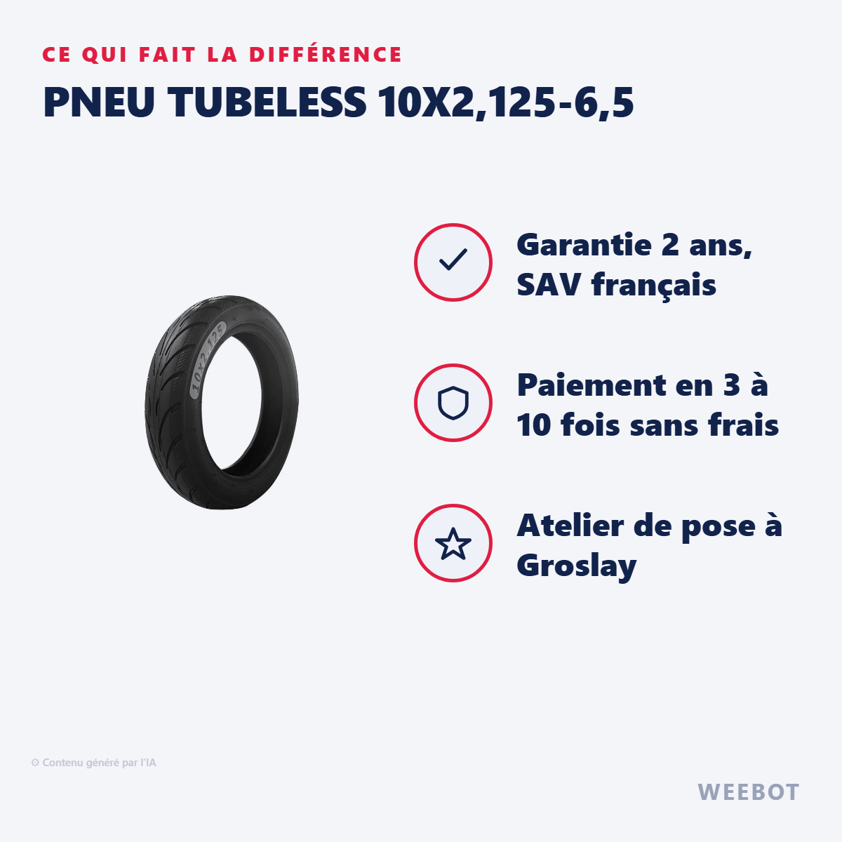 Pneu Tubeless 10x2,125-6,5 : les points forts