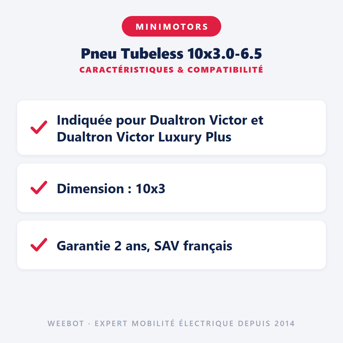 Pneu Tubeless 10x3.0-6.5 : caractéristiques et compatibilité