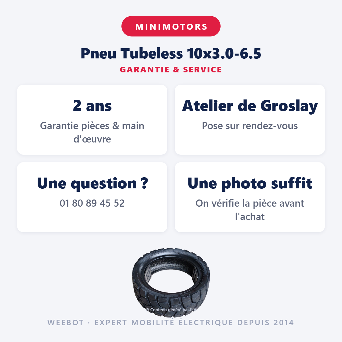 Pneu Tubeless 10x3.0-6.5 : garantie 2 ans et service après-vente