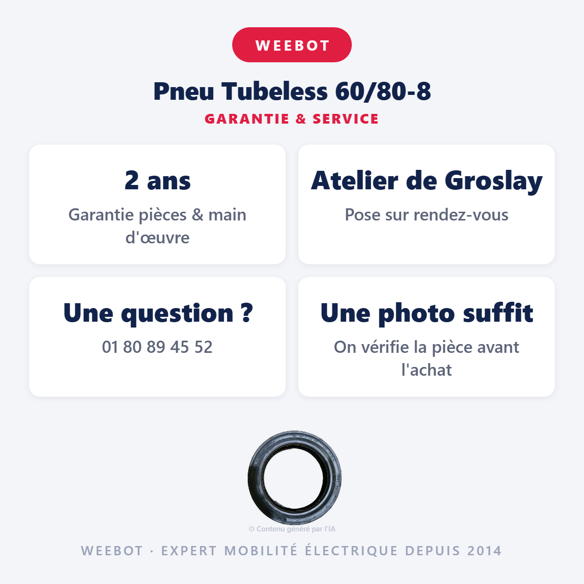 Pneu Tubeless 60/80-8 : garantie 2 ans et service après-vente