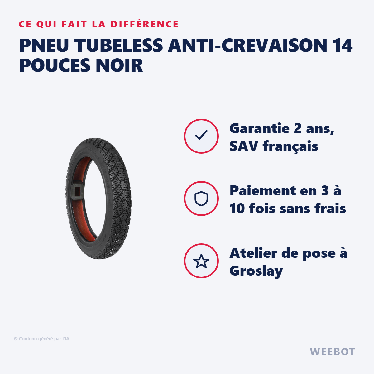 Pneu Tubeless Anti-Crevaison 14 Pouces Noir : les points forts