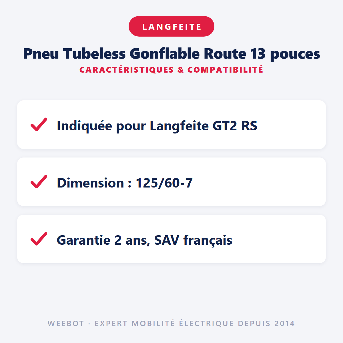 Pneu Tubeless Gonflable Route 13 pouces (125/60-7)pour Trottinette Électrique Langfeite(GT2 RS) - Weebot