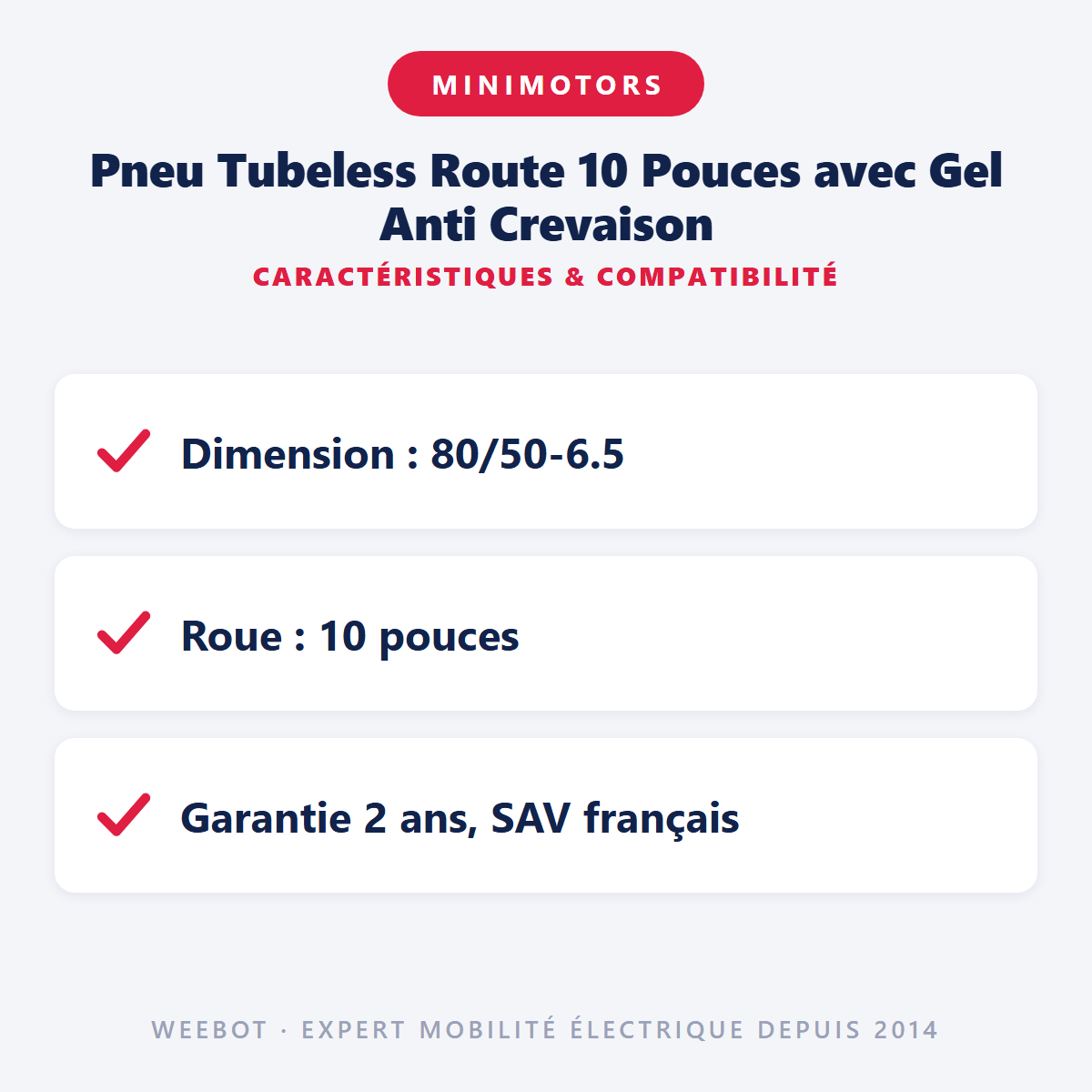Pneu Tubeless Route 10 Pouces (80/50-6.5) avec Gel Anti Crevaison pour Trottinette Électrique (Dualtron, Weebot, Zero, Speedtrott, Eroz) - Weebot