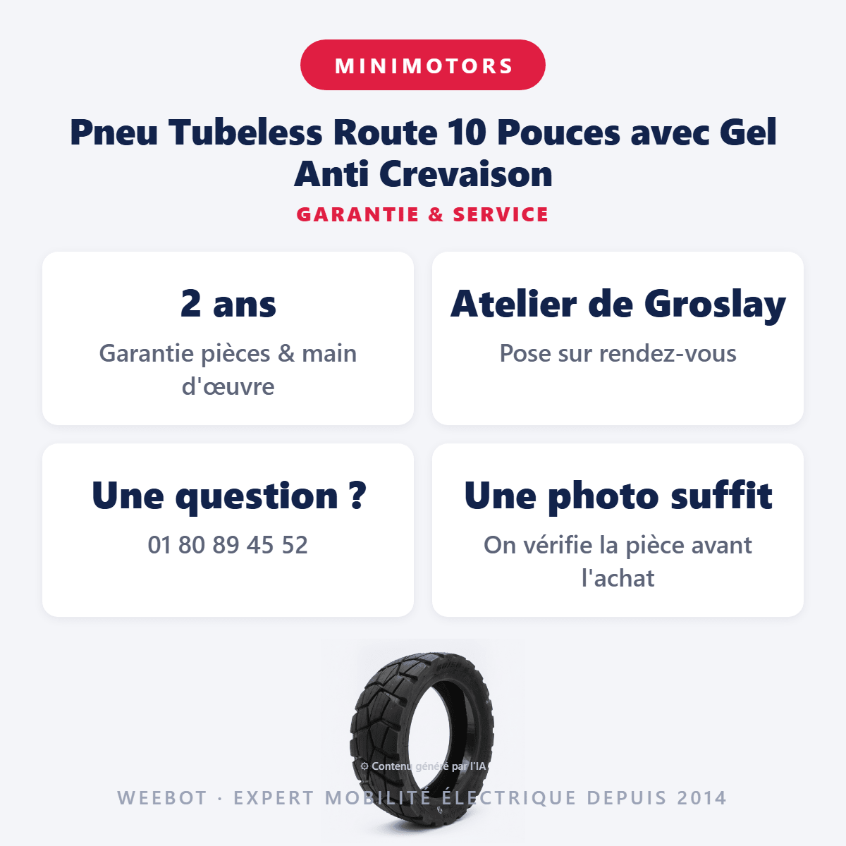 Pneu Tubeless Route 10 Pouces (80/50-6.5) avec Gel Anti Crevaison pour Trottinette Électrique (Dualtron, Weebot, Zero, Speedtrott, Eroz) - Weebot