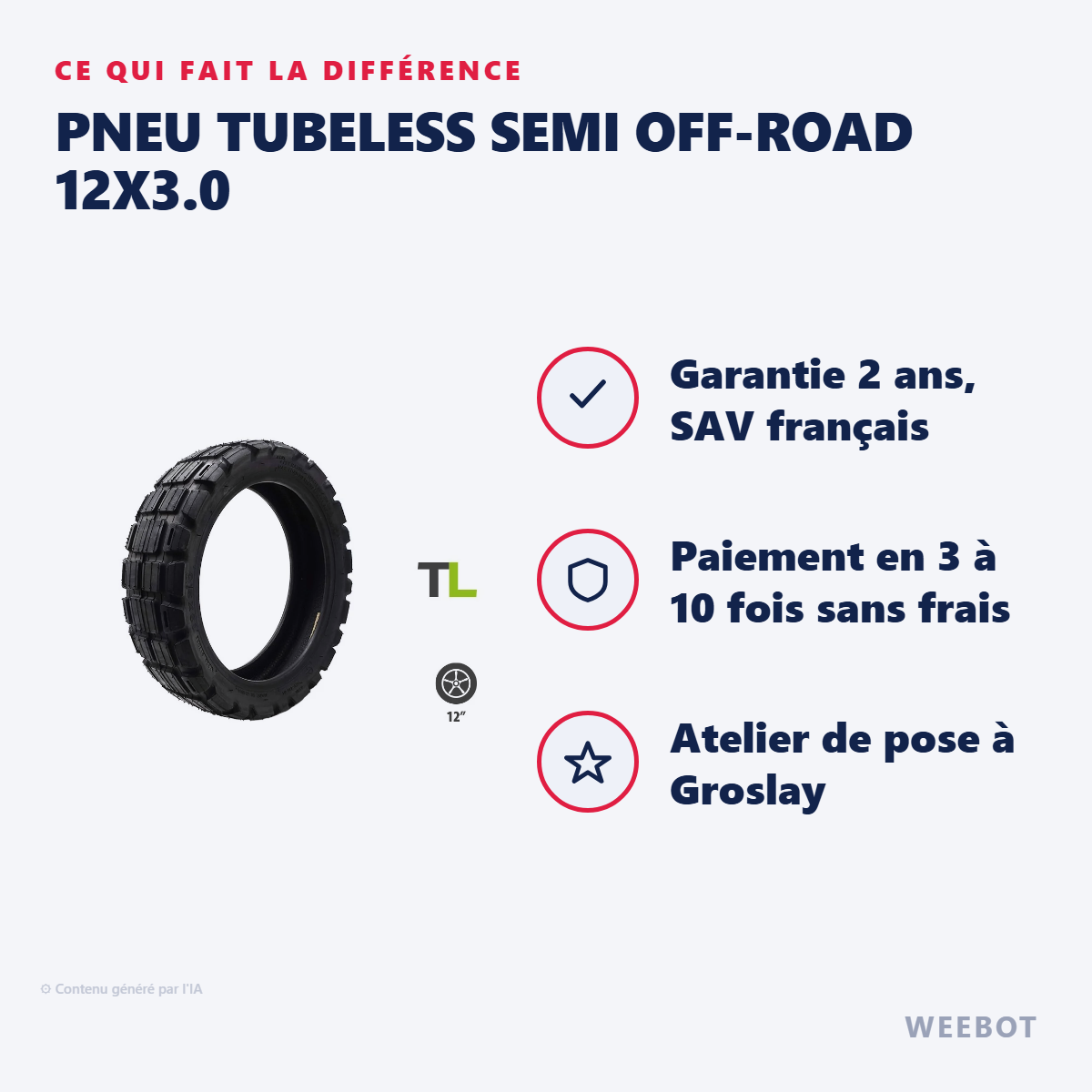 Pneu Tubeless Semi Off-Road 12x3.0 : les points forts