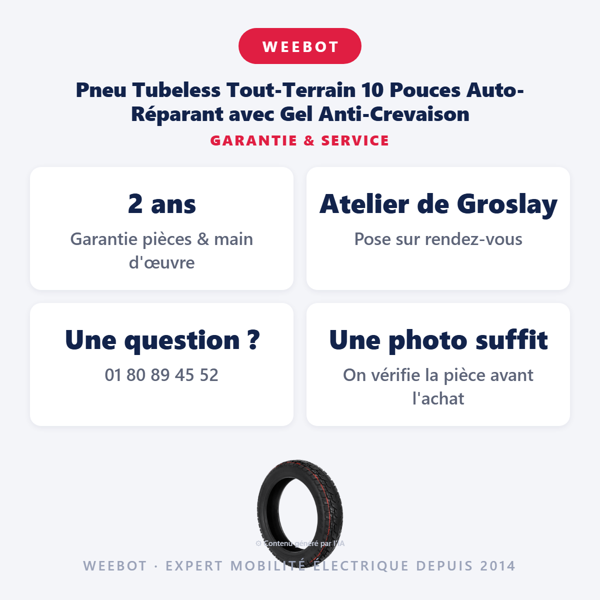 Pneu Tubeless Tout-Terrain 10 Pouces Auto-Réparant avec Gel Anti-Crevaison : garantie 2 ans et service après-vente