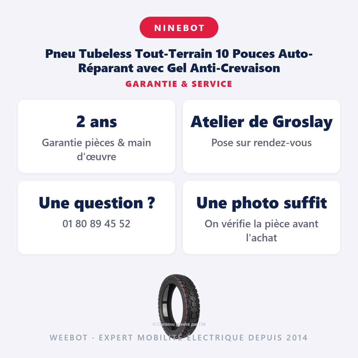 Pneu Tubeless Tout-Terrain 10 Pouces Auto-Réparant avec Gel Anti-Crevaison : garantie 2 ans et service après-vente