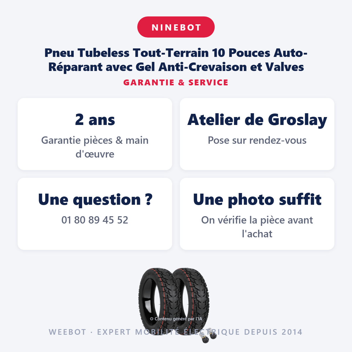 Pneu Tubeless Tout-Terrain 10 Pouces Auto-Réparant avec Gel Anti-Crevaison et Valves : garantie 2 ans et service après-vente
