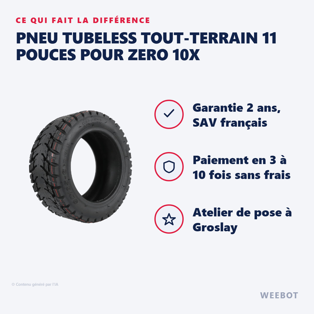 Pneu Tubeless Tout-Terrain 11 Pouces pour Zero 10X : les points forts