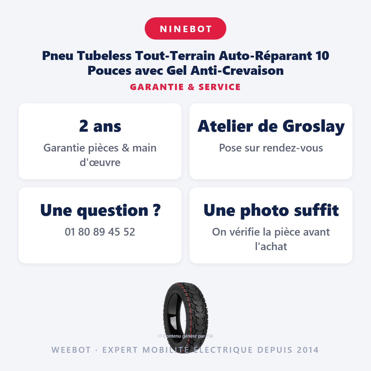 Pneu Tubeless Tout-Terrain Auto-Réparant 10 Pouces avec Gel Anti-Crevaison : garantie 2 ans et service après-vente